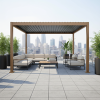 Pergola à lames orientables en aluminium effet bois 3x4M, design moderne, imperméable, mobilier d'extérieur, gazebo, installation facile, manivelle
