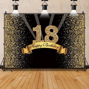 Fondo de fiesta de cumpleaños de 18 años de edad, globo de purpurina De Oro Negro, niños y niñas, 18 cumpleaños, Bar Mitzvah, Fondo de fotografía - Product Image 4