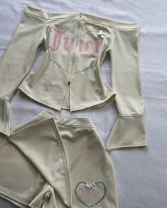 Conjunto de Dos Piezas de Ropa para Mujer Peeqi, Chaqueta Sexy con Pedrería, Hombros Descubiertos, Cremallera, Manga Larga, Falda Mini Ajustada, Casual y Elegante - Product Image 6