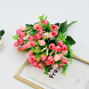Bouquet de roses artificielles Dongchen Crafts, 15 têtes, rose champagne, fleurs en soie, décoration de mariage à domicile, style minimaliste - Product Image 1