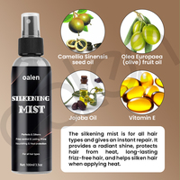 Oalen, marque distributeur, spray soyeux parfumé à base d'huile, spray protecteur contre la chaleur, spray pour la brillance des cheveux en apesanteur
