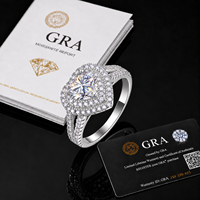 Bague en Moissanite Argent 925 Vente en Gros, Double Halo Forme Cœur 1ct D VVS Certifiée GRA, Bagues de Mariage Personnalisées pour Femmes