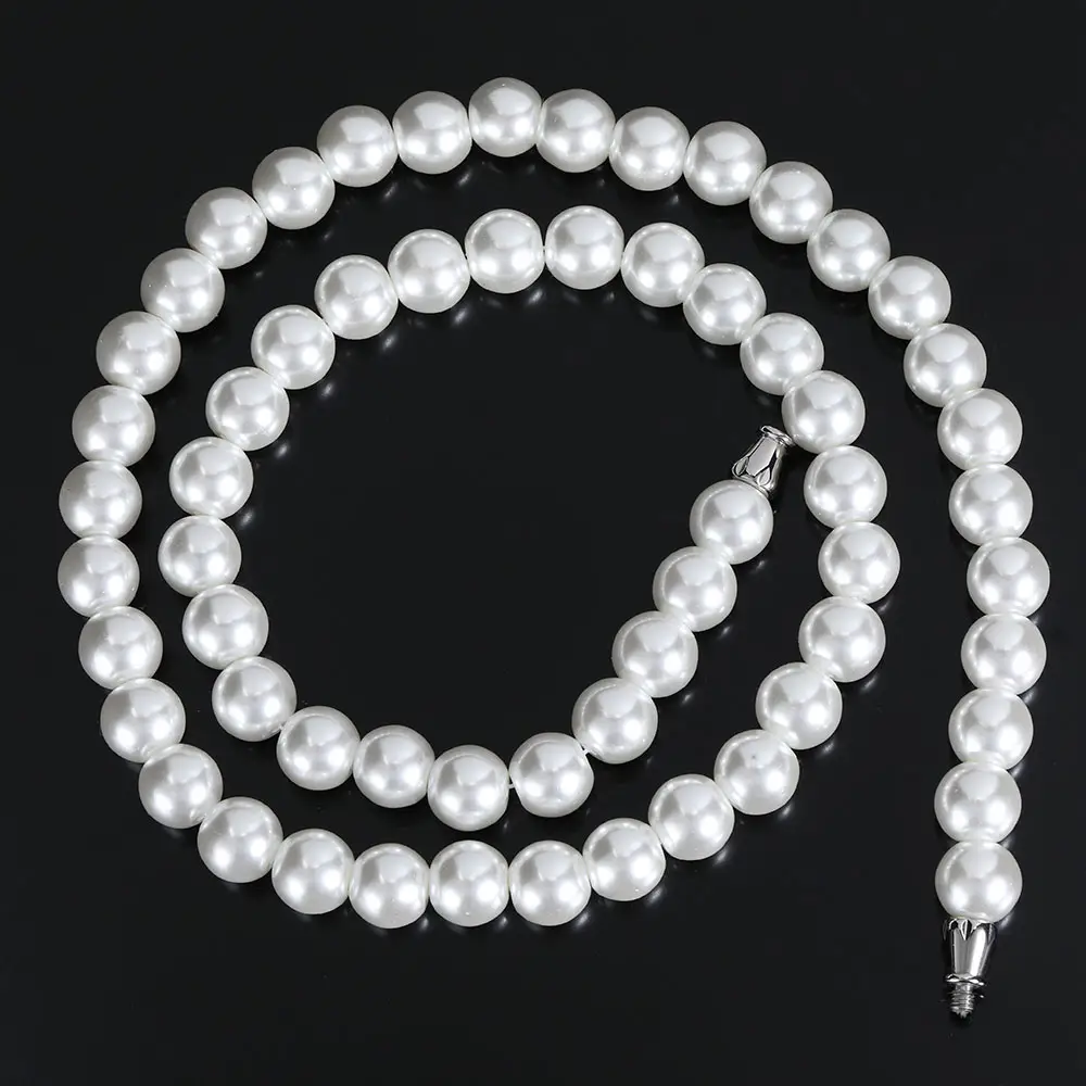 Hip Hop 6/8/10/12Mm Manik Mutiara Kaca Mutiara Putih untuk Pembuatan Perhiasan Kalung Choker Mutiara Bulat untuk Wanita