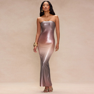 Vestido Tubo Sexy sin Espalda y sin Mangas con Contraste de Color Degradado para Mujer, a la Moda - Product Image 5