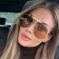 Lunettes de soleil surdimensionnées en métal Bettega pour hommes et femmes, élégantes, protection solaire, double pont