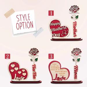 Moederdag Hartvormige Roos Houten Decoraties Desktop Decoraties Mama 'S Geschenken Home Decor - Product Image 2