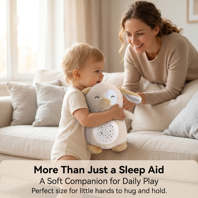 Kid Plush Sleep Aid for Baby Toddlers Soothing Toy Night Light Display Projector Music Sleep Soother Pillow Stuffed Animal Toy