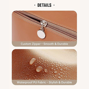 Travel Makeup Bag Waterproof PU Leather Flat Open Portable Toiletry Bag for Skincare Brushes Travel Essentials - Product Image 2