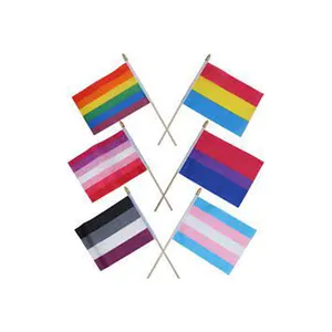 lgbt stick flag Rainbow Lesbian LGBT Wholesale Custom Gay Pride all sizes 100% Polyester Hand Flag