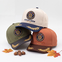 Nueva Gorra de Béisbol Estructurada de 5 Paneles con Bloques de Color Náuticos 2026, Parche Bordado con Espiga de Trigo, Visera, 100% Algodón, Unisex, Logotipo Personalizado