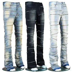 Hot Selling Product Heren Jeans Wijd Uitlopende Wiet Decoratie Rock Maatwerk Drie Kleuren Optionele Jeans