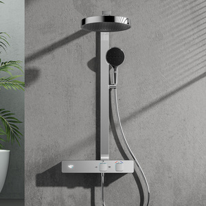 Système <span class=keywords><strong>de</strong></span> <span class=keywords><strong>douche</strong></span> thermostatique avec étagère <span class=keywords><strong>de</strong></span> <span class=keywords><strong>rangement</strong></span>, laiton poli, céramique, design moderne, montage mural, <span class=keywords><strong>colonne</strong></span> <span class=keywords><strong>de</strong></span> <span class=keywords><strong>douche</strong></span> multifonction avec douchette à main - Product Image 1