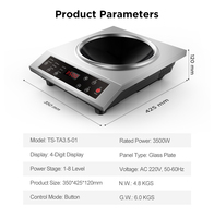 Cuisinière à induction à brûleur unique à usage domestique et commercial, 3500W, plaque de cuisson multifonctionnelle, 220V, commande par bouton