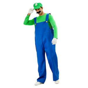 <b>Mario</b> Cosplay <b>Costume</b> Unisex Adult Blue Overalls Red Green Shirt Halloween Party Outfit - Product Image 2