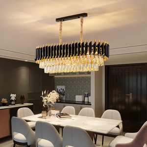 Modern Black Stainless Steel Crystal <b>Chandelier</b> E26 LED Pendant <b>Light</b> Adjustable Height for Living Room 3500K Warm White - Product Image 5