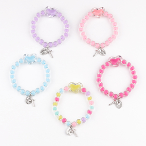 Perles Acryliques 8mm avec Bracelet Chapelet Coeur pour Enfants avec Croix et Médaille Miraculeuse - Product Image 1