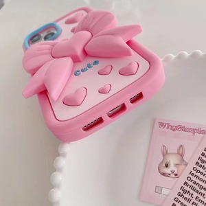 Custodia per telefono con fiocco Love <span class=keywords><strong>rosa</strong></span> in cartone animato 3D per <span class=keywords><strong>iPhone</strong></span> 16 15 14 Plus 13 12 Pro Max <span class=keywords><strong>11</strong></span> XR XS Max 6 7 8 Plus <span class=keywords><strong>Cover</strong></span> in Silicone morbido - Product Image 5