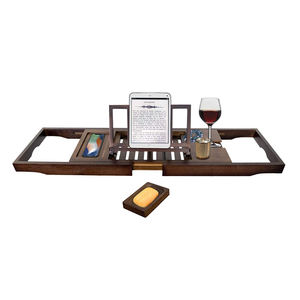 Brown Bamboo <b>Bathtub</b> <b>Caddy</b> Bath <b>Tray</b> With Book Tablet Holder - Product Image 1