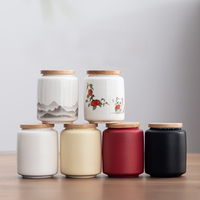 Boîte à thé en céramique MSH avec couvercle en bois, pot de stockage hermétique, 180 ml