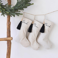 Étiquettes nominatives personnalisées, couleur personnalisée, coton et lin, chaussettes de Noël suspendues, cadeau pour enfants, décoration de maison en lin pur