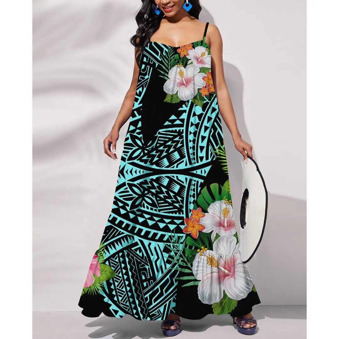latest design chiffon plus size sexy summer beach sling dress polynesian hawaiian tribal elegant women halter dress wholesale