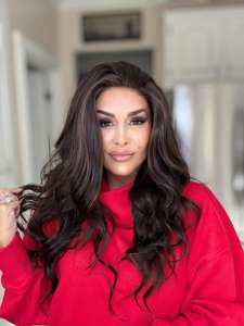 Perruque synthétique ondulée bouclée avec raie latérale libre, résistante à la chaleur, en dentelle 13x4, noir naturel et brun, pour femmes noires - Product Image 5