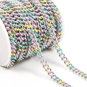 New Double-Sided Polished Stainless Steel Curb <b>Chain</b> with Colorful Enamel | Waterproof, Rustproof & Hypoallergenic for Jewelry - Product Image 1