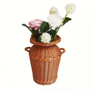 Plateau de rangement rond en rotin PE tressé à la main YILIN, vase décoratif pour la maison - Product Image 1