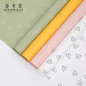 SINOWRAP New Product Heart Shape Pattern Printed Plastic Material Luxury Custom Printed Flower Wrapping Paper