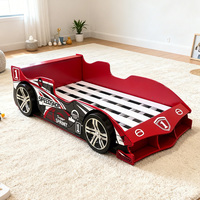Red Race Car Shaped Eco-Friendly Daybed Modern Frame Wooden Boy Kids Car Bed with Storage