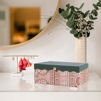 Boîte de rangement en cuir vert foncé de luxe avec décoration florale en tissu personnalisable, boîte de rangement décorative pour l'organisation de la maison et du bureau
