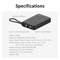 Batterie externe personnalisée 10000 mAh avec affichage numérique et support magnétique, charge rapide, câble intégré
