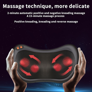 Coussin de massage Shiatsu chauffant pour le cou, pétrissage profond des tissus, contrôle de la minuterie, alimentation par batterie/USB, batterie au lithium, double usage voiture/maison - Product Image 2