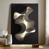 Tableau mural abstrait texturé ondulé sur toile - Peinture à effet lumineux noir et beige, grande œuvre encadrée pour salon et entrée