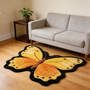 Alfombra Personalizada en Forma de Mariposa Rosa Marrón, Alfombras de Área con Diseño Personalizado para Sala de Estar, Alfombras de Lujo Hechas a Mano de Lana - Product Image 2