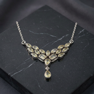 Geometric Statement <b>Necklace</b> Women 925 Silver Silver Plated Topaz Bezel Setting Bohemia Beaded Everyday Wear - Product Image 3