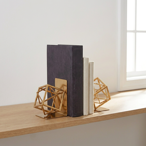 Juego de 2 sujetalibros de metal con forma de cubo de latón AK, acabado dorado, soportes decorativos para libros para decoración de mesa, sala de estar, estantería, oficina - Product Image 2