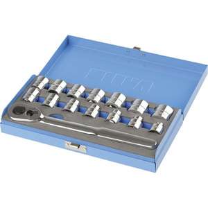 FERVI - SN4E3C015 Low profile 12 point <b>socket</b> set (15 pcs.) - EAN 8012667273736 <b>RATCHET</b> AND <b>SOCKET</b> SETS 1/2" - Product Image 1