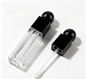 Tube de brillant à lèvres transparent à rainures verticales carrées et fines, avec bouchon à bille noir, vide, pour huile à lèvres - Product Image 5