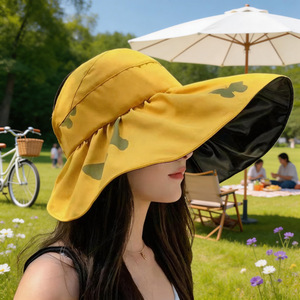 Chapeau de soleil d'été pour femme, style japonais, à large bord, protection UV, pliable, couleur unie, en polyester - Product Image 2