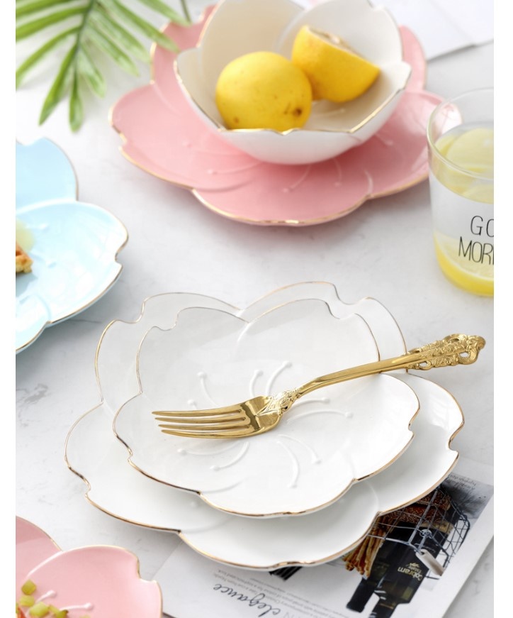 Bone China 6 Inch花の形Ceramic Plate Dinnerware醤油プレートデザートプレート