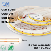 Tira de LED COB de Alta Densidad, 320 LED/m, en Rollo, 12V 24V 8MM 9W IP65, Cuerpo de PVC