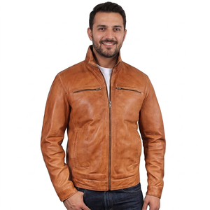 <b>Men's</b> Stylish Rugged Leather <b>Trucker</b> <b>Jacket</b> with Button-Front and Dual Chest Pockets Winter Season Leather <b>Jackets</b> - Product Image 2