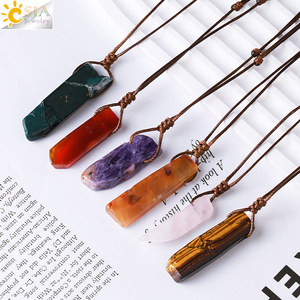 Colliers pendentifs en barre de cristal de pierre précieuse naturelle brute irrégulière en corde cirée, énergie curative, bijoux de mode <span class=keywords><strong>CSJA</strong></span> pour femmes H090 - Product Image 5