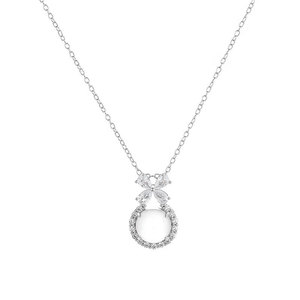 Flower Pendant Necklace <b>With</b> Translucent White Chalcedony Zircon Stones Bezel Setting Everyday Wear - Product Image 5