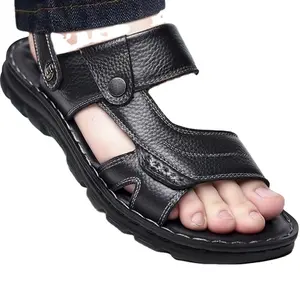 Wholesale of men's summer dual-purpose leather sandals with soft sole for outdoor leisure beachwear and slippers