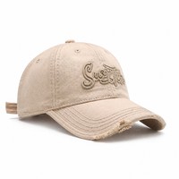 Casquette de baseball unisexe vintage sportive en coton kaki à 6 panneaux, réglable, avec bord effiloché et usé – Idéale pour la rue, les activités de plein air et les voyages en toutes saisons