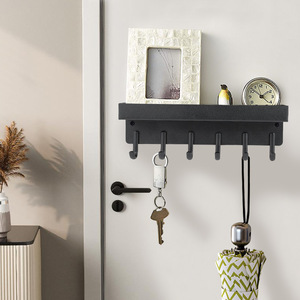 Wall Mounted Key Rack Tray <b>Black</b> 6 <b>Hooks</b> Storage Organizer For Entryway Door Back Home Use - Product Image 3