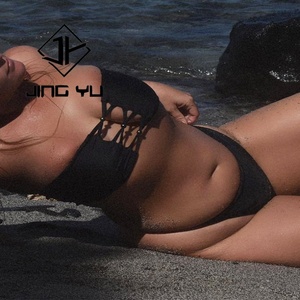 Maillot de bain bandeau noir ajouré de luxe personnalisé, faible MOQ, en polyester recyclé, OEM - Product Image 3