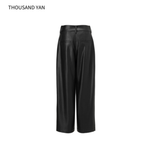 <span class=keywords><strong>Pantaloni</strong></span> da <span class=keywords><strong>Donna</strong></span> a Vita Alta in Ecopelle, Gamba Larga, Neri, in PU, Stile Casual con Pieghe alla Moda - Product Image 2